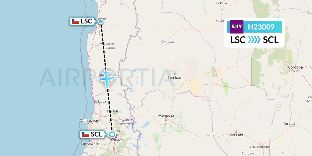 H23009 Sky Airline Flight Map: La Serena to Santiago
