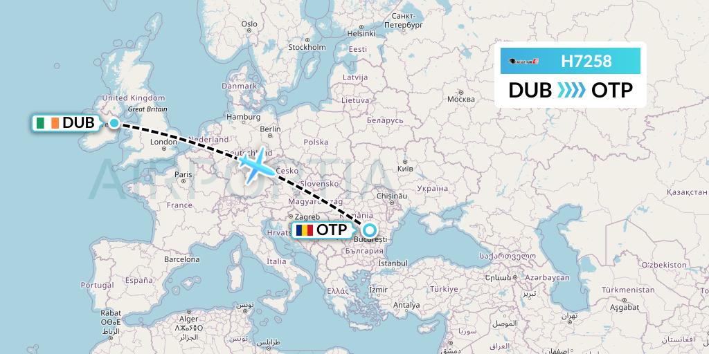 H7258 Eagle Air Flight Map: Dublin to Bucharest