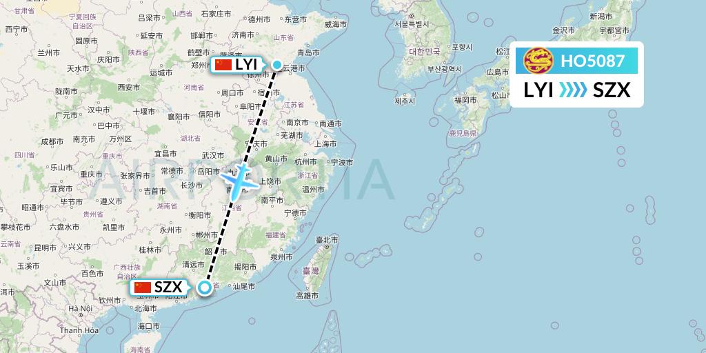 HO5087 Juneyao Airlines Flight Map: Linyi to Shenzhen