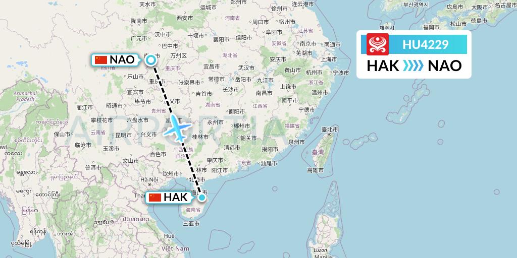HU4229 Hainan Airlines Flight Map: Haikou to Nanchong