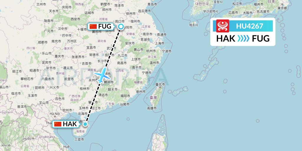 HU4267 Hainan Airlines Flight Map: Haikou to Fuyang