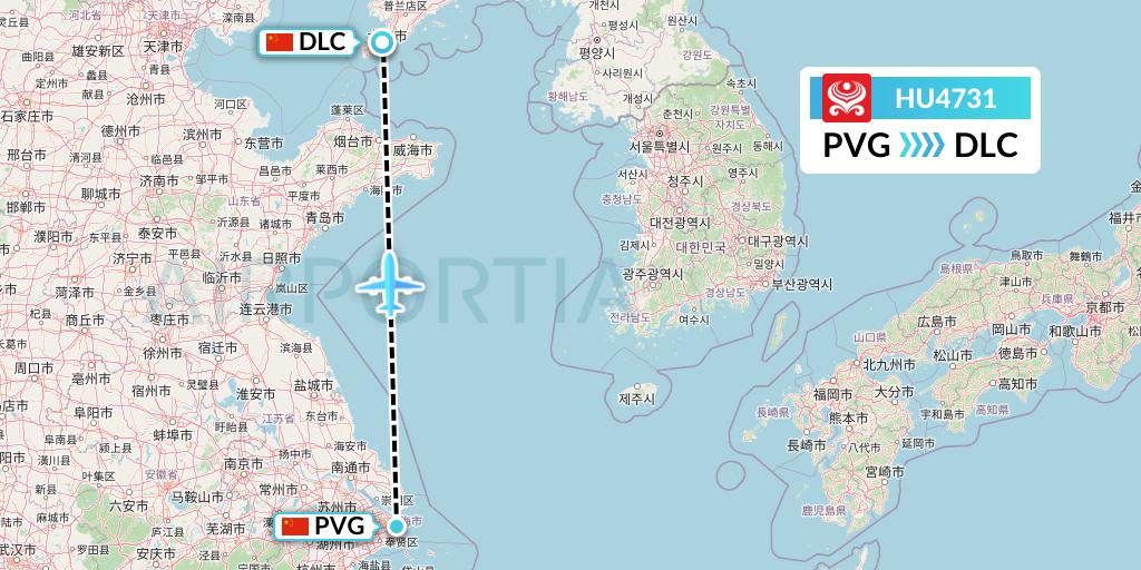HU4731 Hainan Airlines Flight Map: Shanghai to Dalian