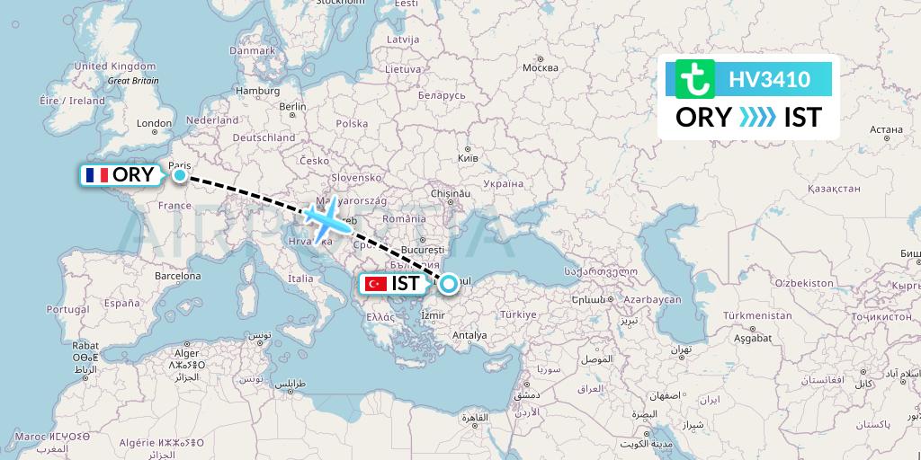 HV3410 Transavia Flight Map: Paris to Istanbul