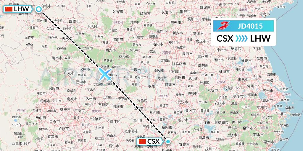 JD4015 Capital Airlines Flight Map: Changsha to Lanzhou