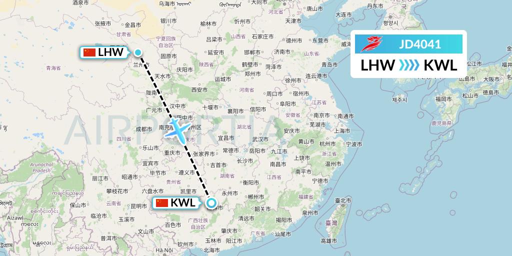 JD4041 Capital Airlines Flight Map: Lanzhou to Guilin