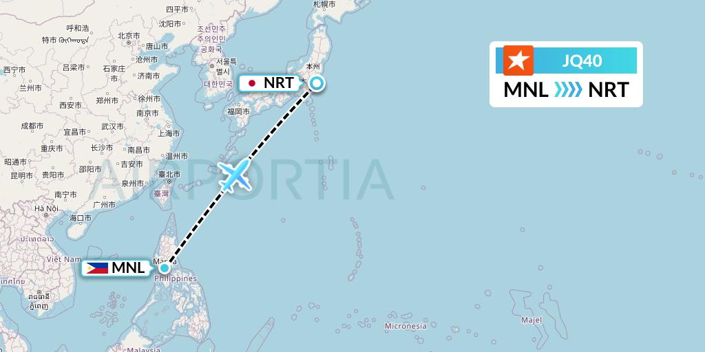 JQ40 Jetstar Airways Flight Map: Manila to Tokyo