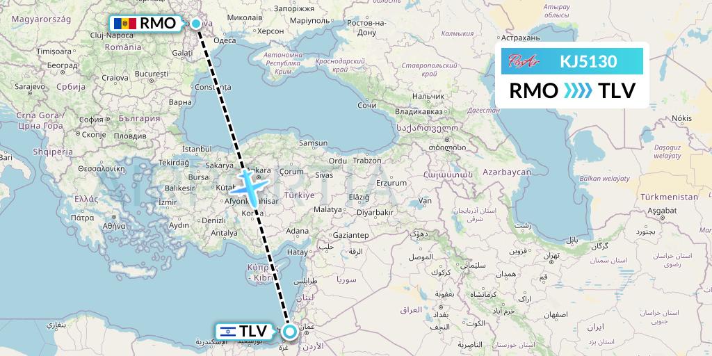 KJ5130 Air Incheon Flight Map: Chisinau to Tel Aviv