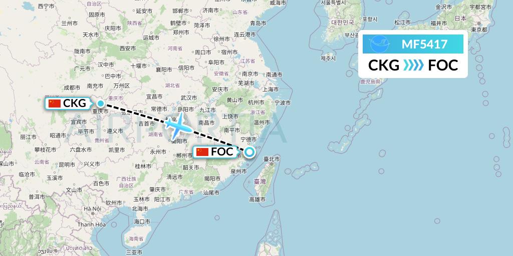MF5417 Xiamen Airlines Flight Map: Chongqing to Fuzhou