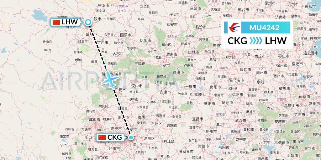 MU4242 China Eastern Airlines Flight Map: Chongqing to Lanzhou