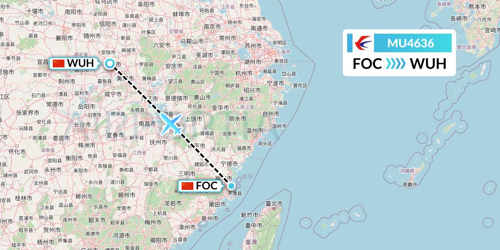 MU4636 China Eastern Airlines Flight Map: Fuzhou to Wuhan