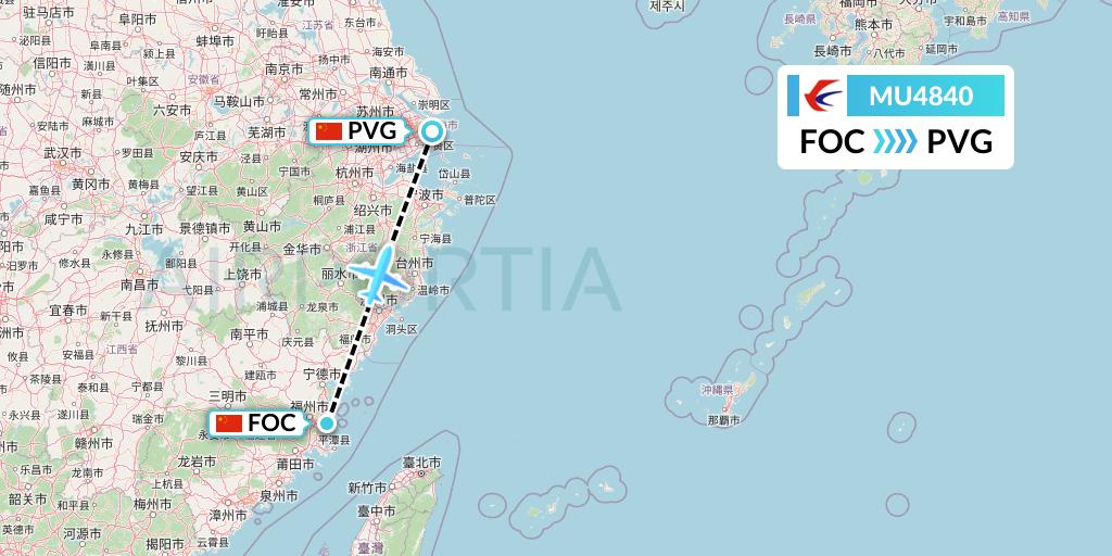 MU4840 China Eastern Airlines Flight Map: Fuzhou to Shanghai