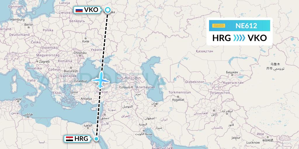 NE612 Nesma Airlines Flight Map: Hurghada to Moscow