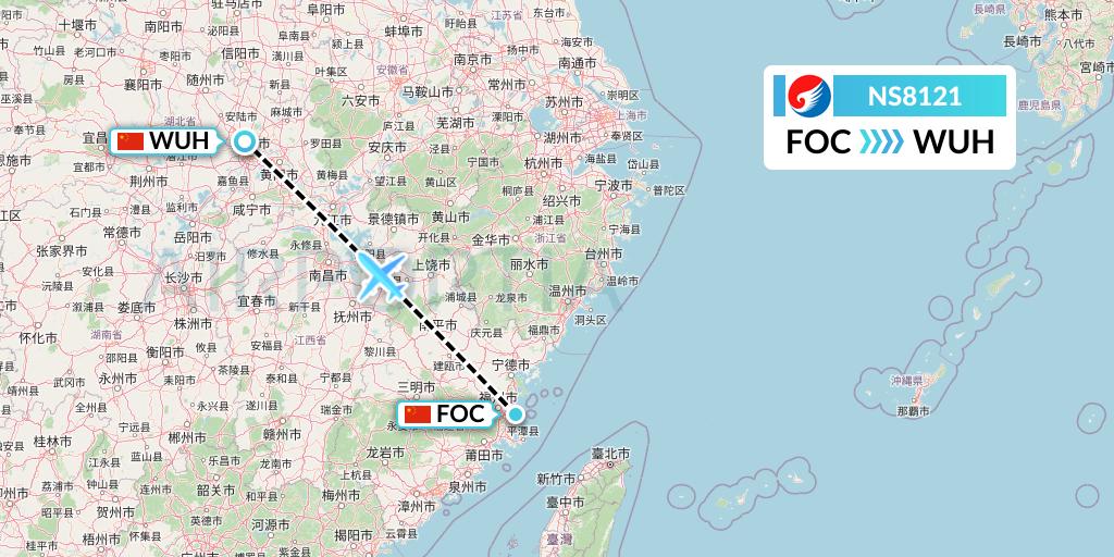 NS8121 Hebei Airlines Flight Map: Fuzhou to Wuhan