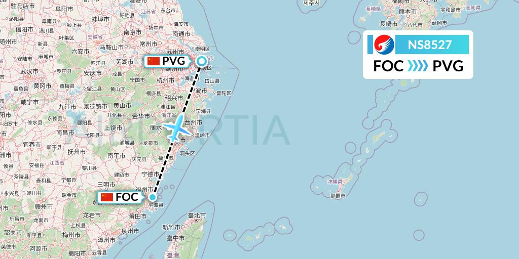 NS8527 Hebei Airlines Flight Map: Fuzhou to Shanghai