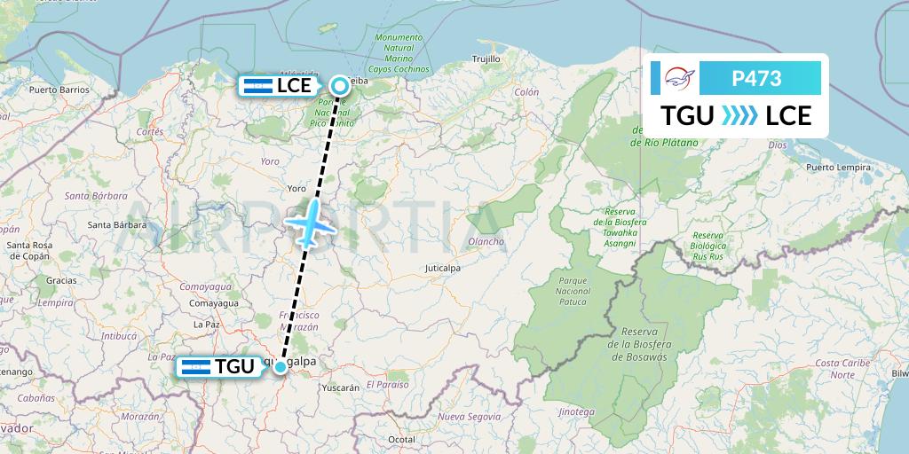 P473 Air Peace Flight Map: Tegucigalpa to La Ceiba