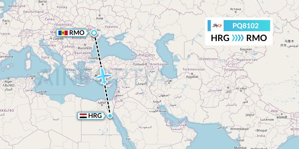 PQ8102 SkyUp Airlines Flight Map: Hurghada to Chisinau