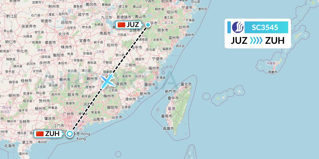 SC3545 Shandong Airlines Flight Map: Quzhou to Zhuhai