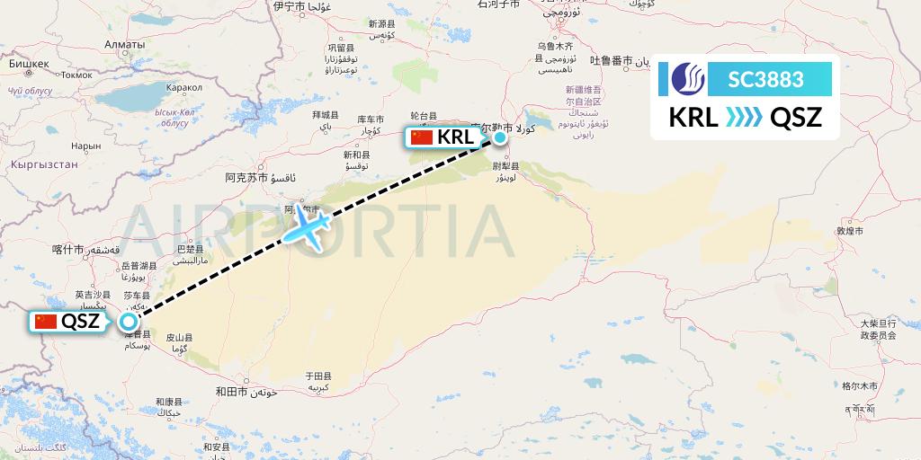 SC3883 Shandong Airlines Flight Map: Korla to Hotan