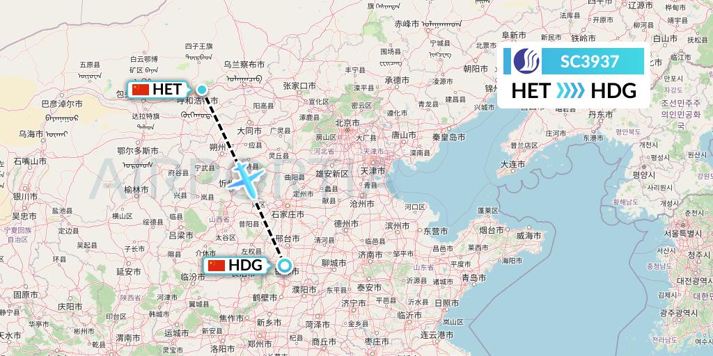 SC3937 Shandong Airlines Flight Map: Hohhot to Handan