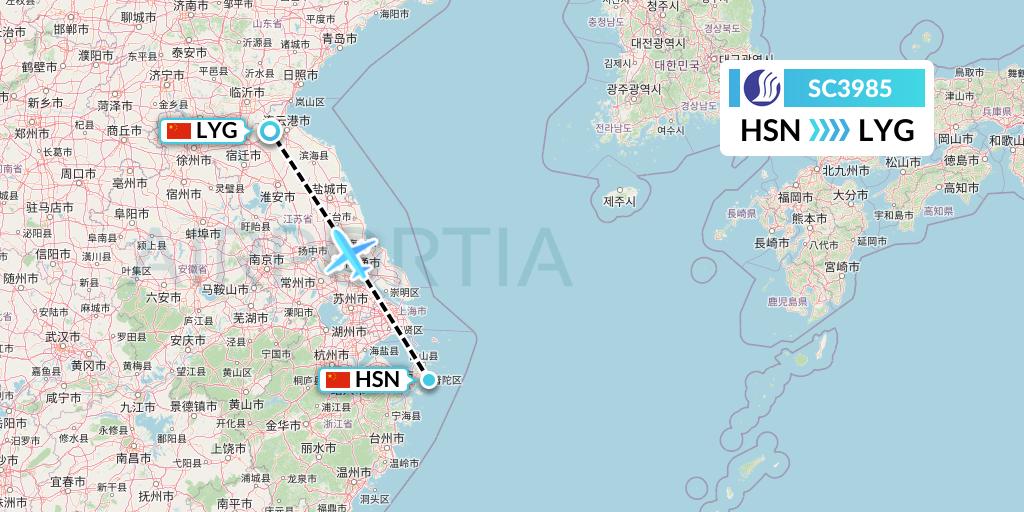 SC3985 Shandong Airlines Flight Map: Zhoushan to Lianyungang