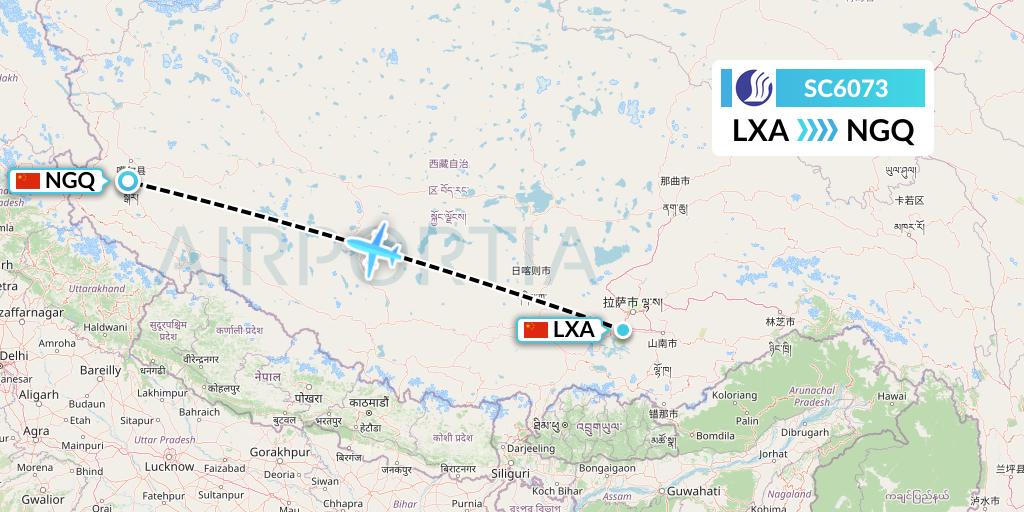 SC6073 Shandong Airlines Flight Map: Lhasa to Ngari