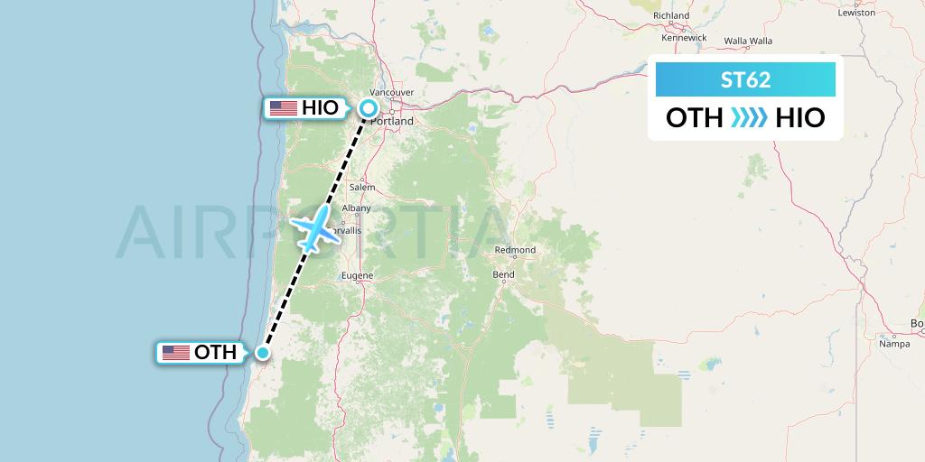 ST62 Air Thanlwin Flight Map: North Bend to Portland