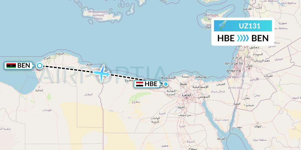 UZ131 Buraq Air Flight Map: Alexandria to Benghazi