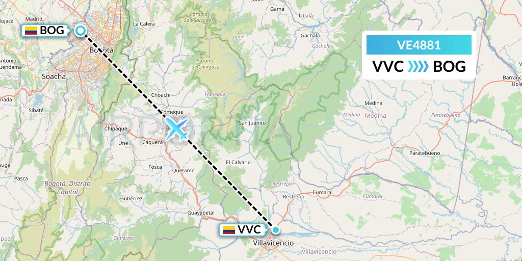 VE4881 Easyfly Flight Map: Villavicencio to Bogota