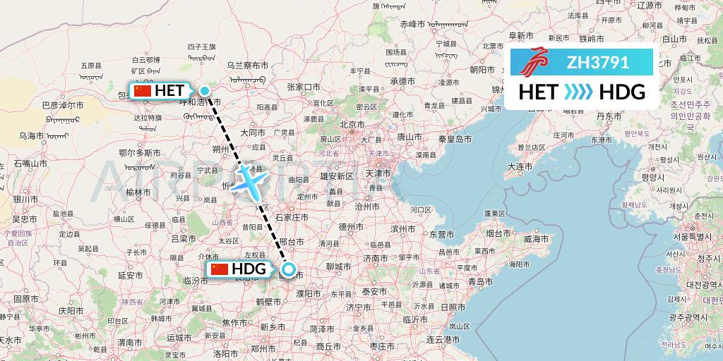 ZH3791 Shenzhen Airlines Flight Map: Hohhot to Handan