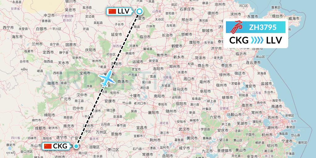 ZH3795 Shenzhen Airlines Flight Map: Chongqing to Kunming