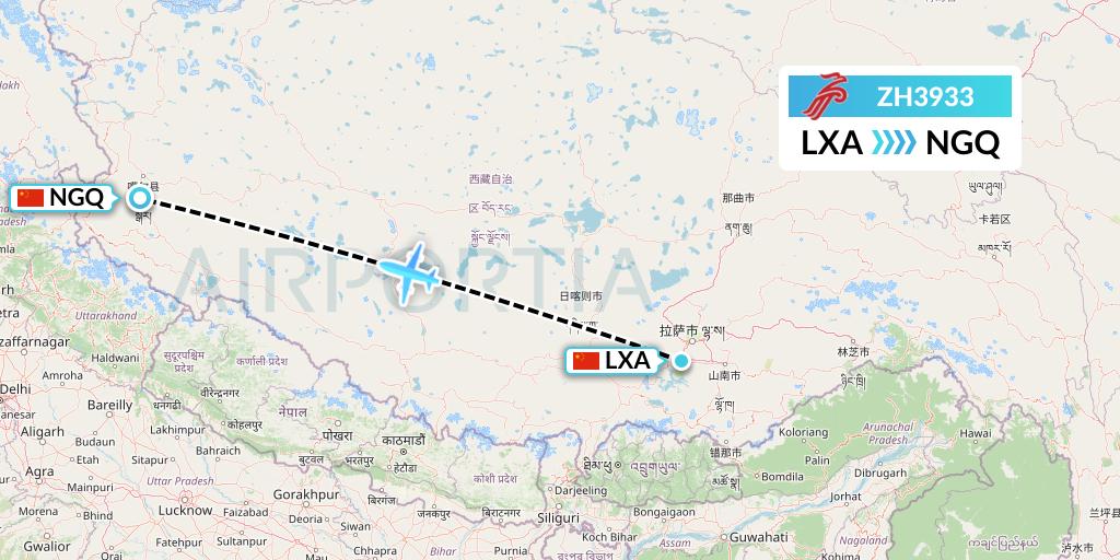 ZH3933 Shenzhen Airlines Flight Map: Lhasa to Ngari