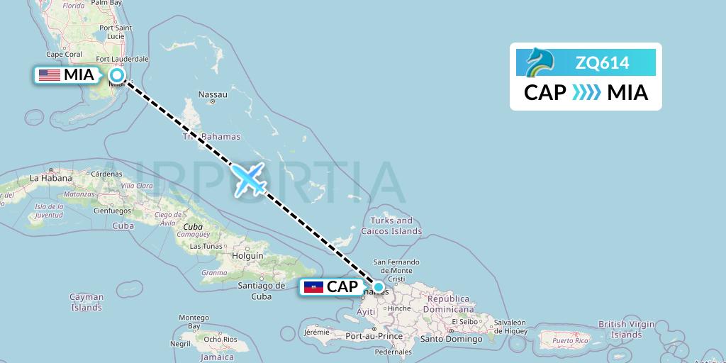 ZQ614 Azman Air Flight Map: Cap-Haitien to Miami