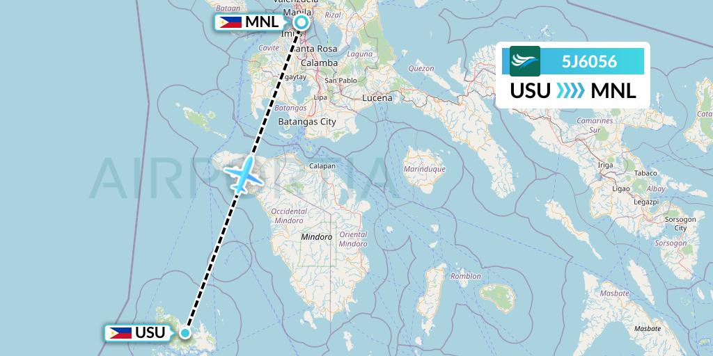 5J6056 CEBU Pacific Air Flight Map: Busuanga to Manila