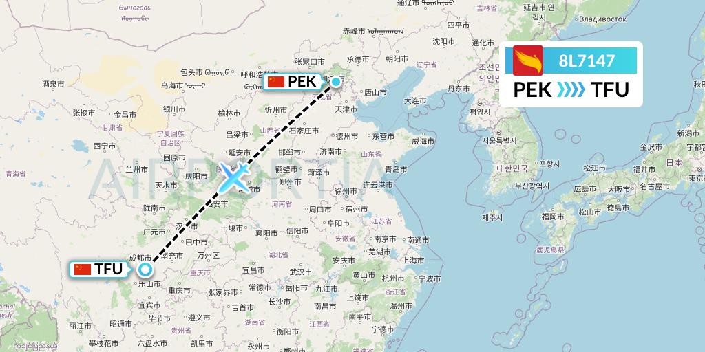 8L7147 Lucky Air Flight Map: Beijing to Chengdu