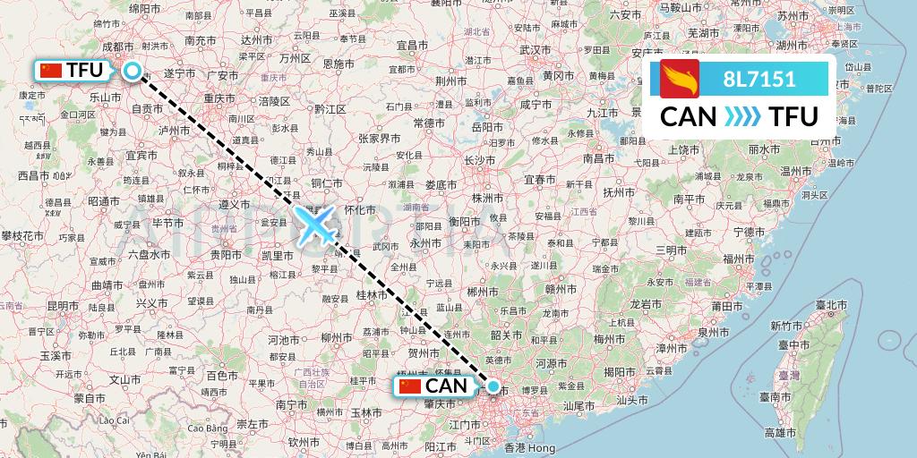 8L7151 Lucky Air Flight Map: Guangzhou to Chengdu