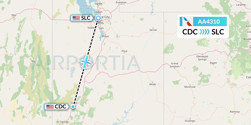 AA4310 American Airlines Flight Map: Cedar City to Salt Lake City