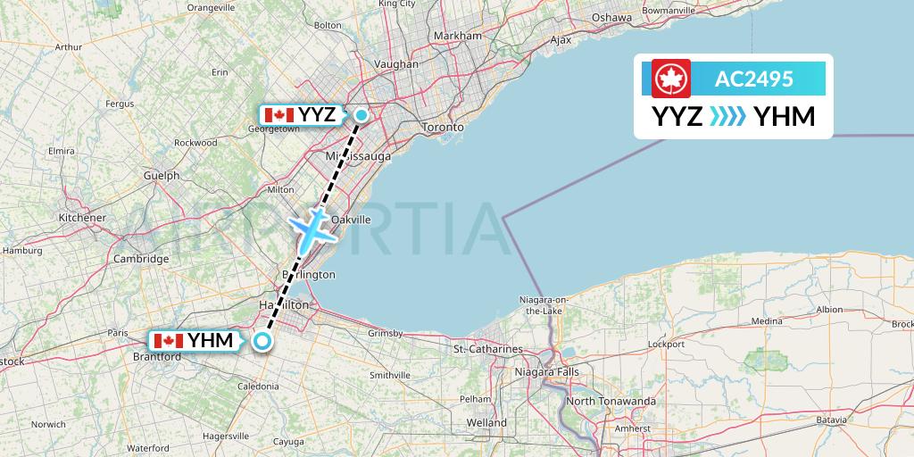 AC2495 Air Canada Flight Map: Toronto to Hamilton