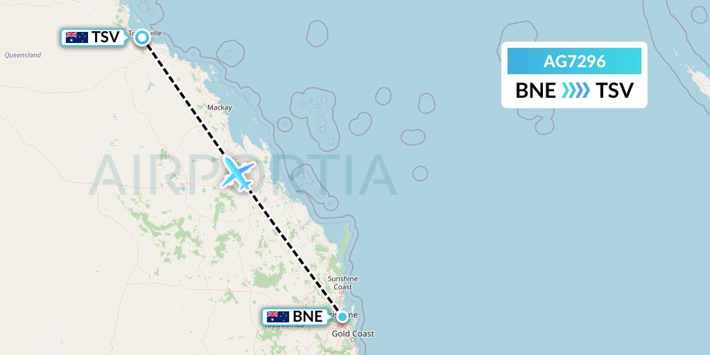 AG7296 Aruba Airlines Flight Map: Brisbane to Townsville