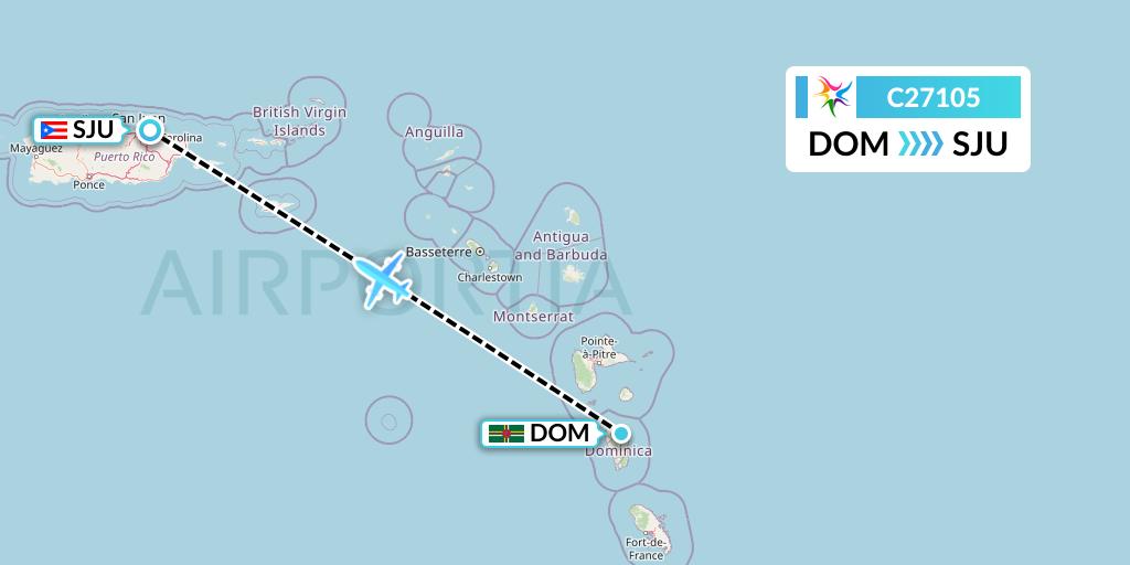 C27105 Ceiba Intercontinental Flight Map: Dominica to San Juan