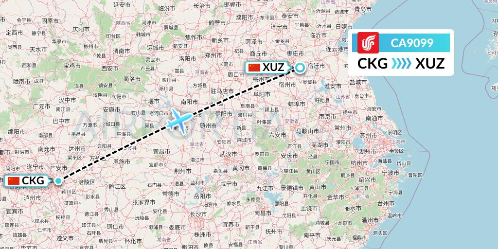 CA9099 Air China Flight Map: Chongqing to Xuzhou