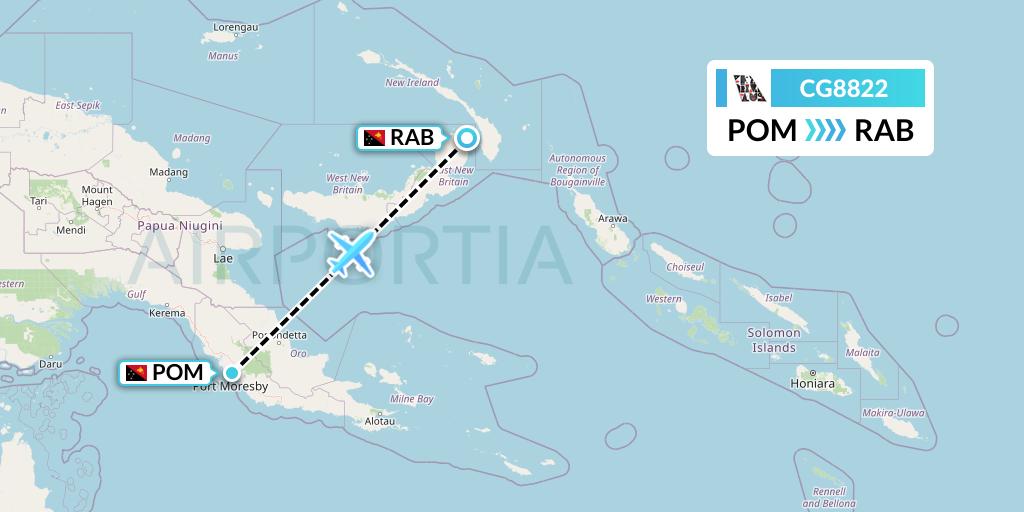 CG8822 Airlines PNG Flight Map: Port Moresby to Tokua