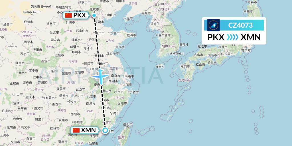 CZ4073 China Southern Airlines Flight Map: Beijing to Xiamen