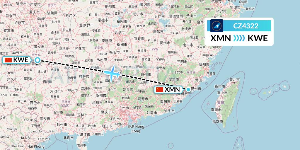 CZ4322 China Southern Airlines Flight Map: Xiamen to Guiyang