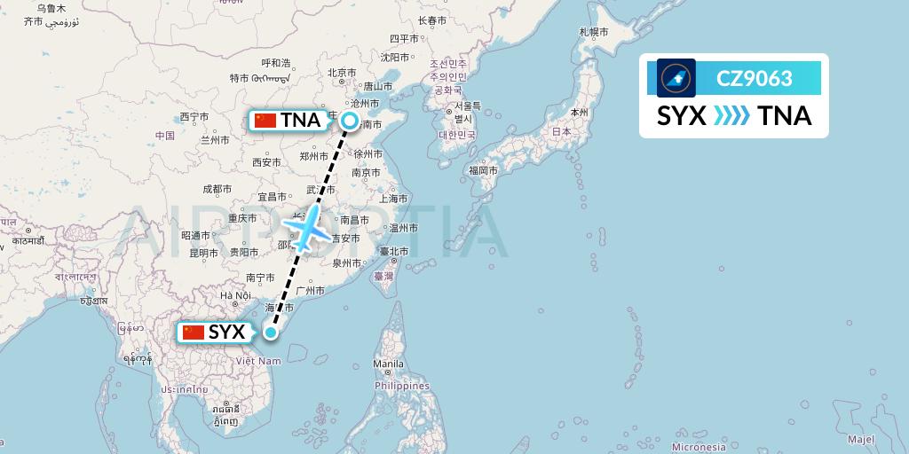 CZ9063 China Southern Airlines Flight Map: Sanya to Jinan