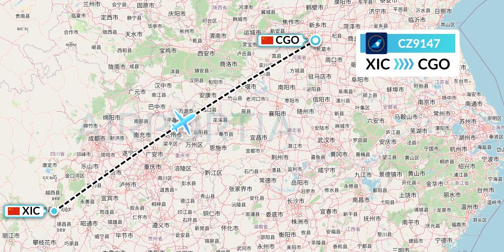 CZ9147 China Southern Airlines Flight Map: Xichang to Zhengzhou
