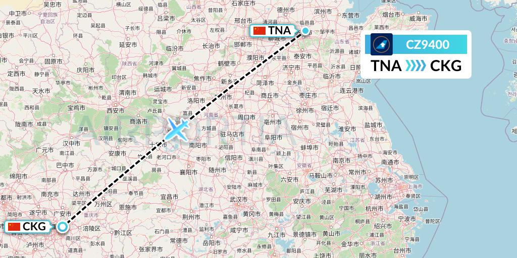 CZ9400 China Southern Airlines Flight Map: Jinan to Chongqing