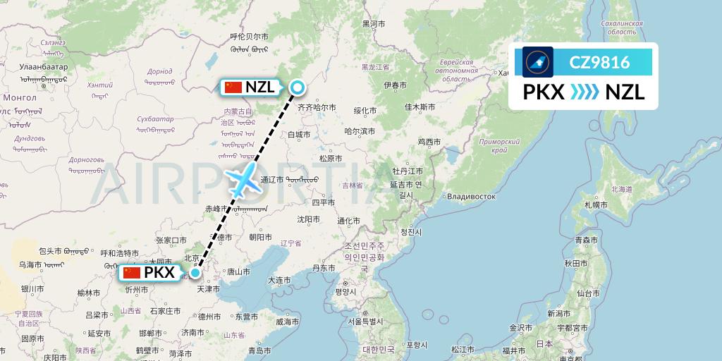 CZ9816 China Southern Airlines Flight Map: Beijing to Changchun