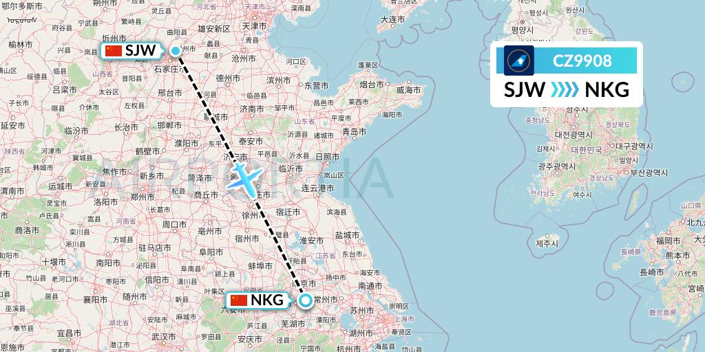 CZ9908 China Southern Airlines Flight Map: Shijiazhuang to Nanjing