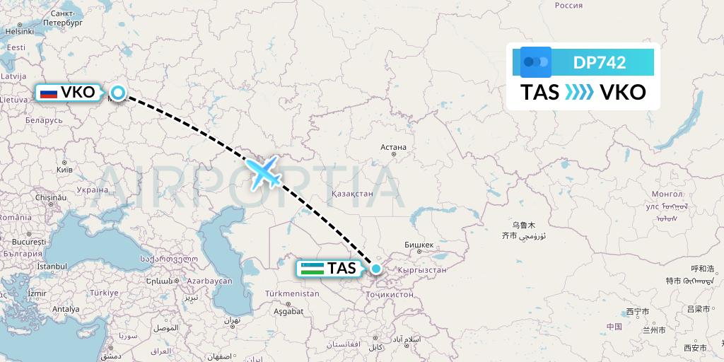 DP742 Pobeda Flight Map: Tashkent to Moscow