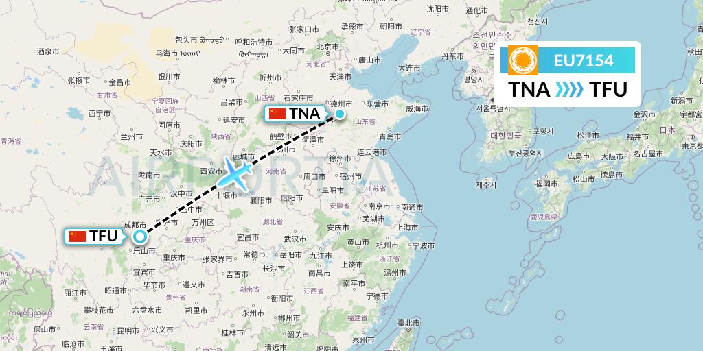EU7154 Chengdu Airlines Flight Map: Jinan to Chengdu